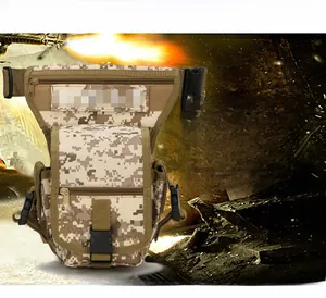 Macro shot of digital desert camouflage tactical leg bag with durable nylon textures