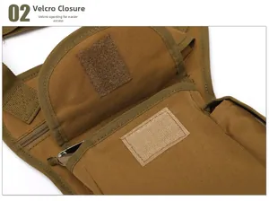 Close-up of tactical nylon bag featuring a wide velcro closure for quick access and durability