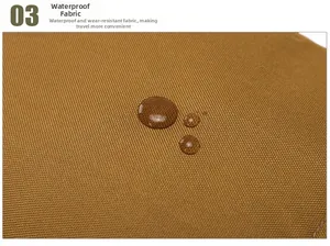 Macro shot showing water droplets on durable waterproof tactical khaki nylon fabric