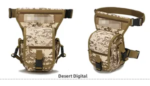 Tactical desert camo leg bag featuring adjustable straps and quick-release buckles for hiking