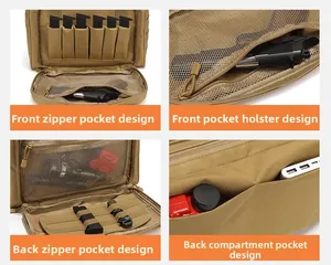 Detailed view of the tactical bag features with internal compartments and zip pockets