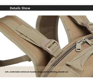 Detail of reinforced padded shoulder straps and durable oxford fabric on tactical backpack