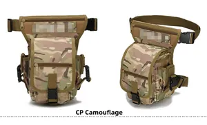 Detail view of the tactical camouflage leg bag showing waterproof nylon and multi-pockets