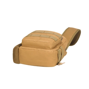 Tactical nylon crossbody sling bag in khaki with MOLLE webbing for outdoor sports and hiking