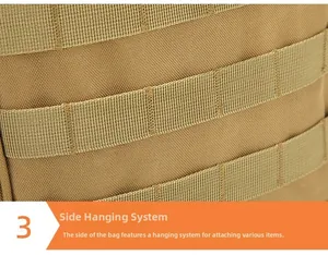 Close-up of tactical shoulder bag featuring high-density MOLLE webbing attachment system