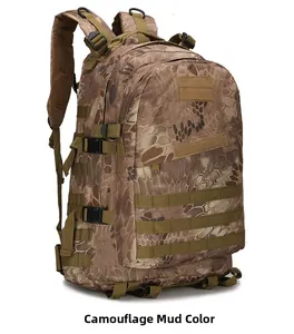 Detailed side view of large tactical backpack in python camo with MOLLE webbing