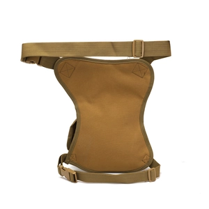 Tactical camouflage drop leg bag in khaki nylon with adjustable waist and thigh straps