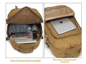Internal compartments of tactical backpack showing laptop and tablet storage space