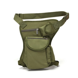 Waterproof tactical leg bag in olive green nylon for outdoor hiking and motorcycling