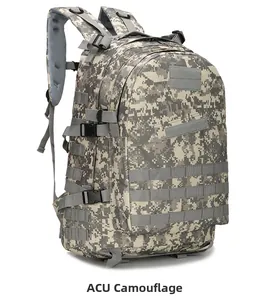 Detailed side view of high-strength nylon tactical backpack with ACU digital camouflage