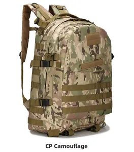 Detail of CP Multicam tactical backpack with MOLLE webbing and adjustable buckles