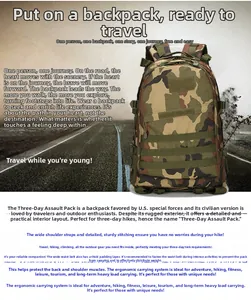 Detail of camouflaged tactical backpack showing ergonomic support and padded waist belt