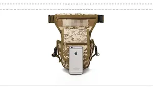 Tactical desert camo leg bag with adjustable buckles and multiple zipper compartments
