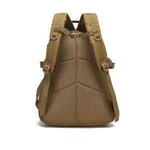 Ergonomic breathable mesh back and padded S-shape straps of the khaki tactical backpack