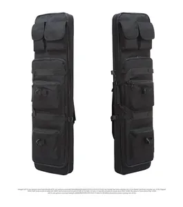 Detail view of the multi-pocket tactical bag made of durable black nylon fabric