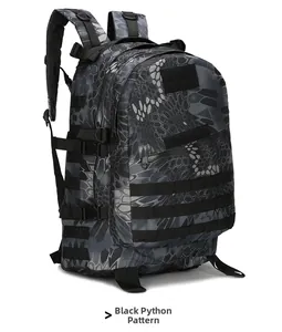 Tactical hiking backpack in black python camouflage with MOLLE system and 3D design