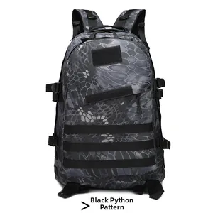 Detail view of the durable Python Camo Black tactical backpack with MOLLE webbing system