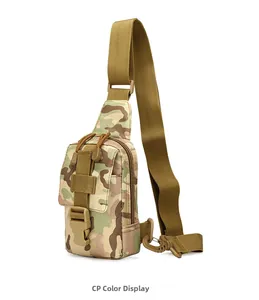 Tactical CP camo sling bag side view showing high-density nylon fabric and adjustable strap