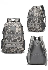Detail view of the breathable honeycomb back pad and MOLLE system on camouflage backpack