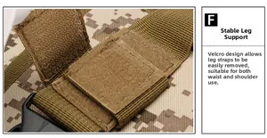 Detail view of tactical digital camo bag showing detachable velcro straps and buckle