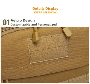 Detailed close-up of tactical backpack velcro patch area made of durable oxford fabric