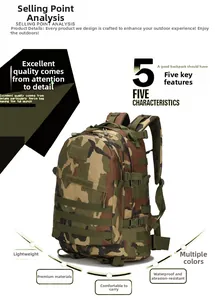 Detail view of tactical backpack showing water-resistant oxford fabric and MOLLE webbing system