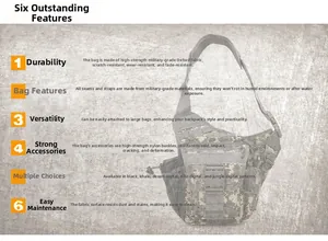 Detail of durable Oxford fabric and heavy-duty buckles on camouflage tactical saddle bag