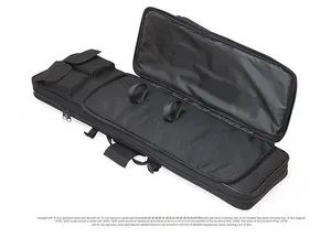 Detail view of durable black tactical gear bag with main compartment and velcro straps