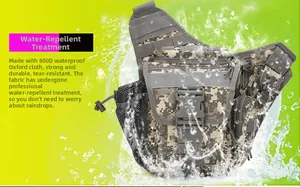 Water-resistant 800D oxford fabric detail showing splash-proof tactical camo bag texture