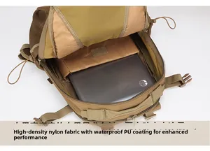 Tactical backpack interior view with waterproof PU coating and a secure laptop compartment