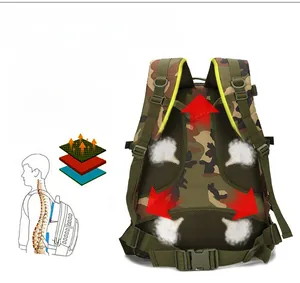 Detail of the tactical backpack ergonomic S-shaped shoulder straps and breathable honeycomb back pad