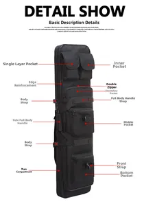 Detailed side view of 120cm black tactical fishing bag with reinforced straps and multi-pockets