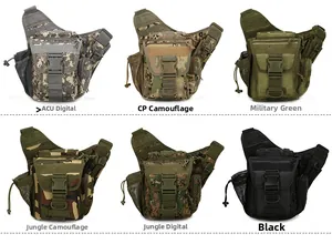 Tactical sling bags shown in six colors including ACU digital and army green camo