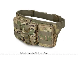Macro-detail van de tactische CP-camouflage heuptas met MOLLE-systeem en gespen