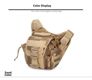 Tactical desert camo shoulder bag with MOLLE webbing and functional storage pouches