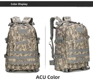 Detailed front and side view of ACU digital camo tactical backpack with MOLLE webbing