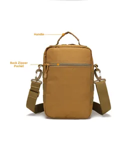 Detailed view of the tactical sling bag with a top handle and secure back zipper pocket