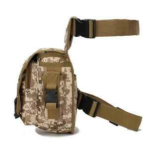 Tactical leg bag in desert digital camo, durable nylon material for hiking and outdoor sports
