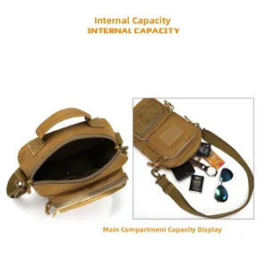 Internal capacity view of tactical crossbody bag showing storage for phone and gear