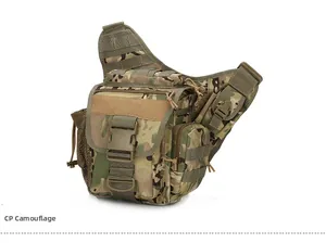 Close-up of CP camouflage tactical sling bag showing durable fabric and multiple pockets