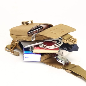 Tactical khaki canvas shoulder bag for outdoor hiking and travel with multi-pocket storage