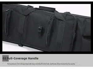 Detail of tactical long fishing bag with reinforced wrap-around handles and side zipper pocket
