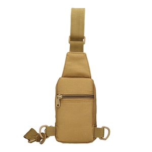 Tactical khaki chest bag made of nylon with cross zipper and durable D-rings for outdoors