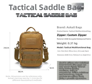 Detail showing 800D waterproof fabric and Molle system on tactical shoulder bag