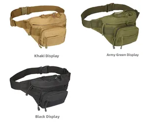 Three tactical waist bags in khaki, olive green and black made of durable 900D nylon fabric