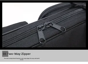 Detail of durable dual-way metal zippers on the black 120cm tactical fishing gear bag