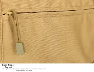Detail of the rear zipper pocket on a coyote brown 900D oxford tactical waist bag