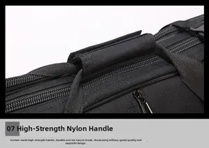 Close-up of durable black nylon handle with reinforced stitching and Velcro closure