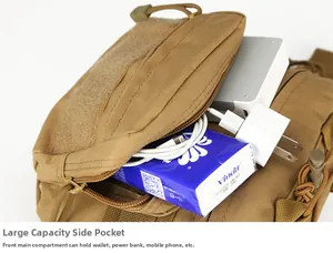 Tactical accessory pouch showing internal storage for power bank and charging cables