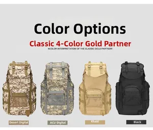 Tactical backpack options in desert digital, ACU digital, khaki, and black colors